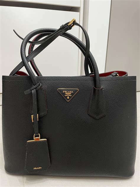 prada double bag schwarz rot|Medium Saffiano Leather Double Prada Bag.